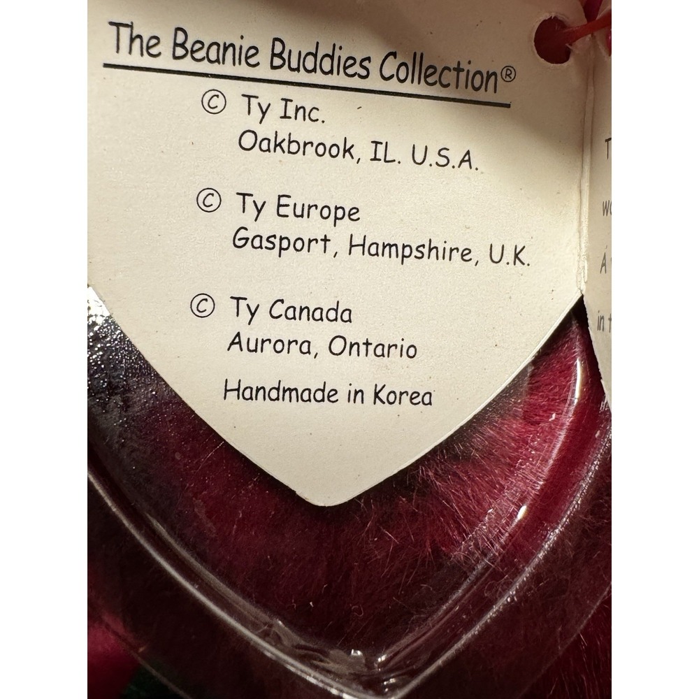 1998 Ty Beanie Buddy Teddy Cranberry Bear 14" PE Pellets Plush Korea w/ Tag - Picture 5 of 8
